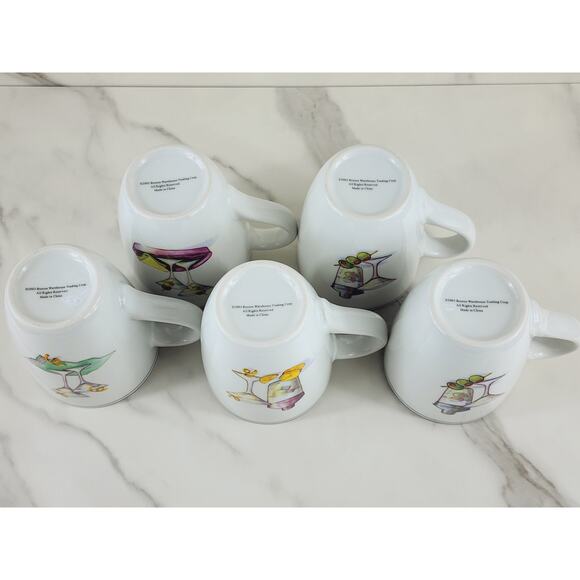Boston Warehouse Coffee Mug Tea Cup 2003 Martini Design 4 1/4" Porcelain x5 - Picture 13 of 15